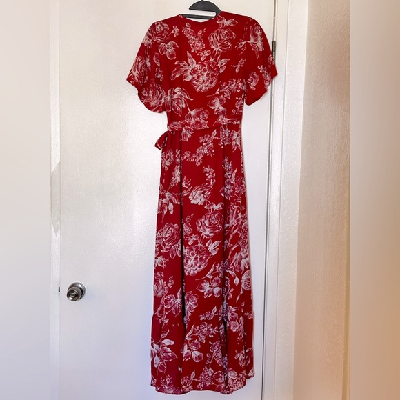 Abercrombie & Fitch: Women’s XS Red Floral Wrap Maxi Dress Short Sleeve - Picture 9 of 9
